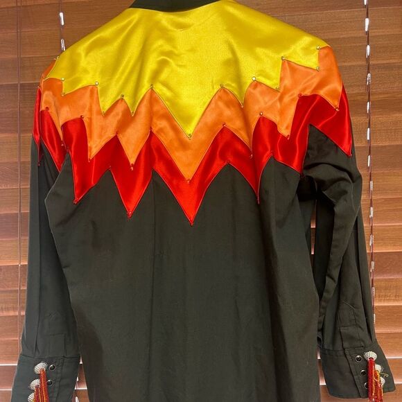Vintage Ely Cattleman Black Flame Western Snap Shirt – Size 16/34 – Bold Flame - Picture 3 of 7